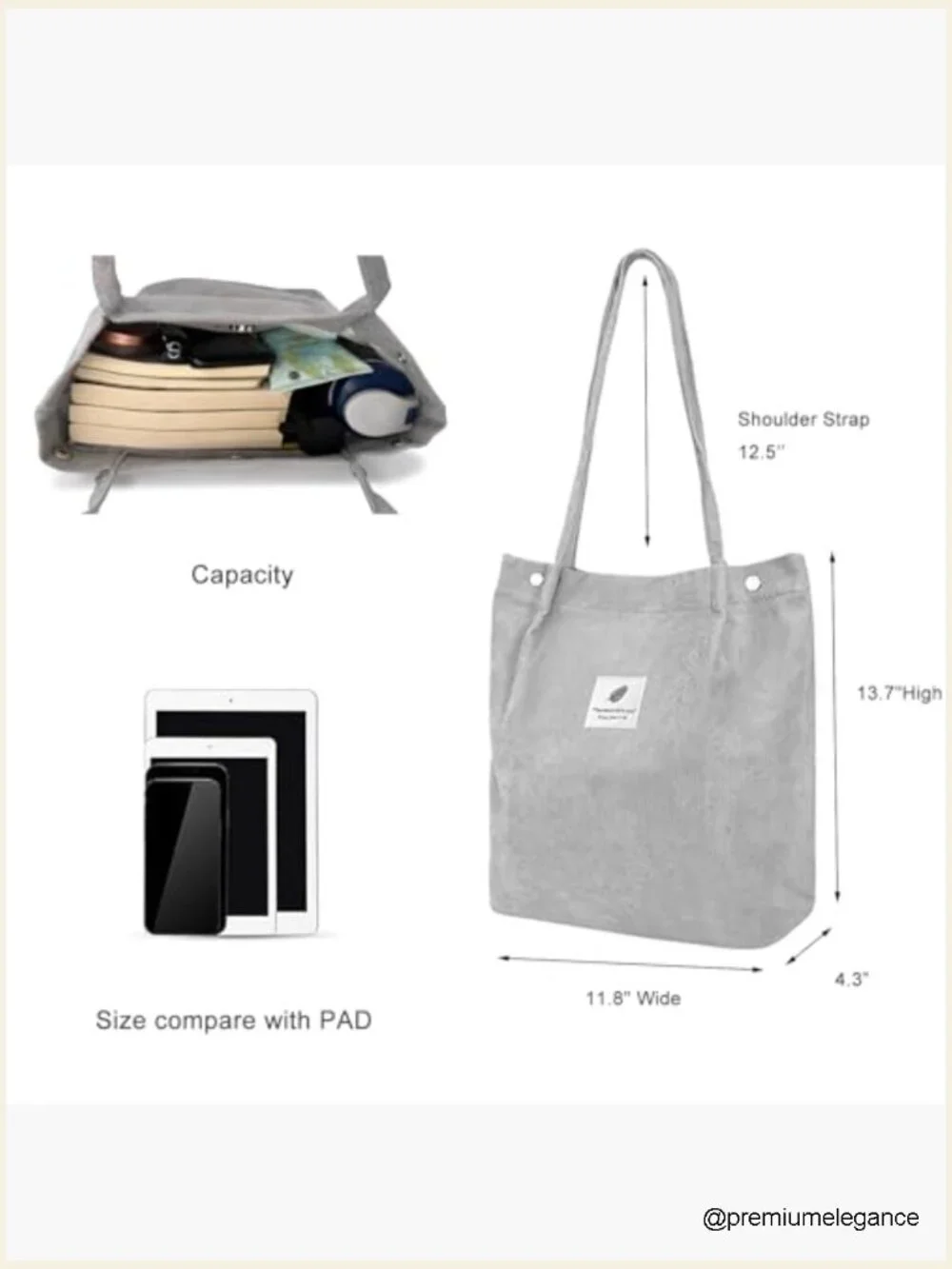 Corduroy Tote Bag Women Lightweight Shoulder Bag Work Shopping Travel